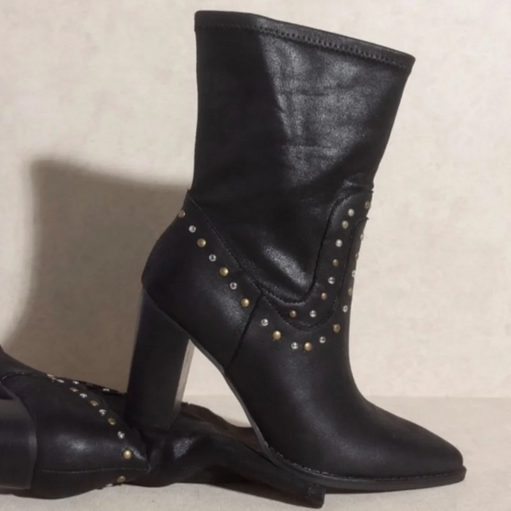 Few left! PARIS STUDDED HEELED BOOT - FAUX LEATHER BLACK - Picture 8 of 11